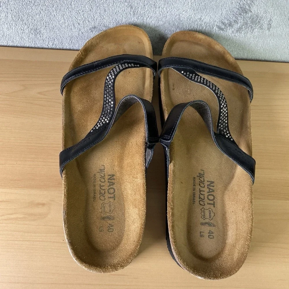 Naot Hawaii Sandals Womens Size US 9 40 Rhinestone Slide Leather Wedge Strap